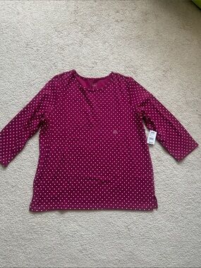 Hastings and Smith Polka Dot 3/4 Sleeve Tunic Top - Burgundy